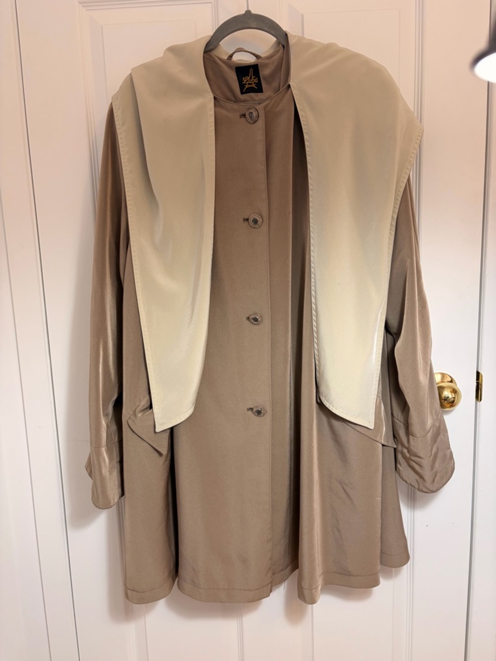 Light Taupe Trench Coat with Cream Shawl Collar